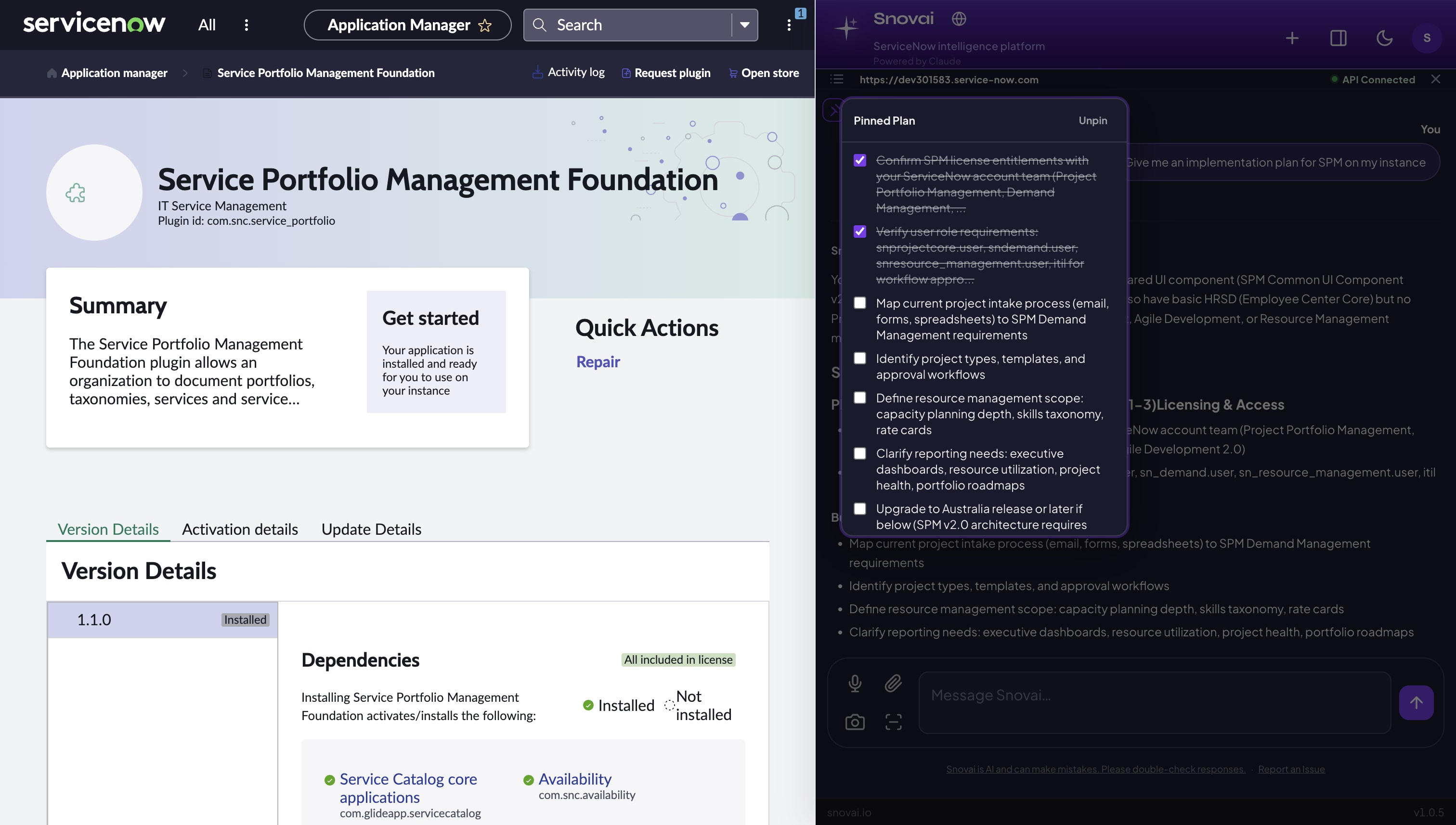 Pinned checklist overlay showing implementation steps being checked off