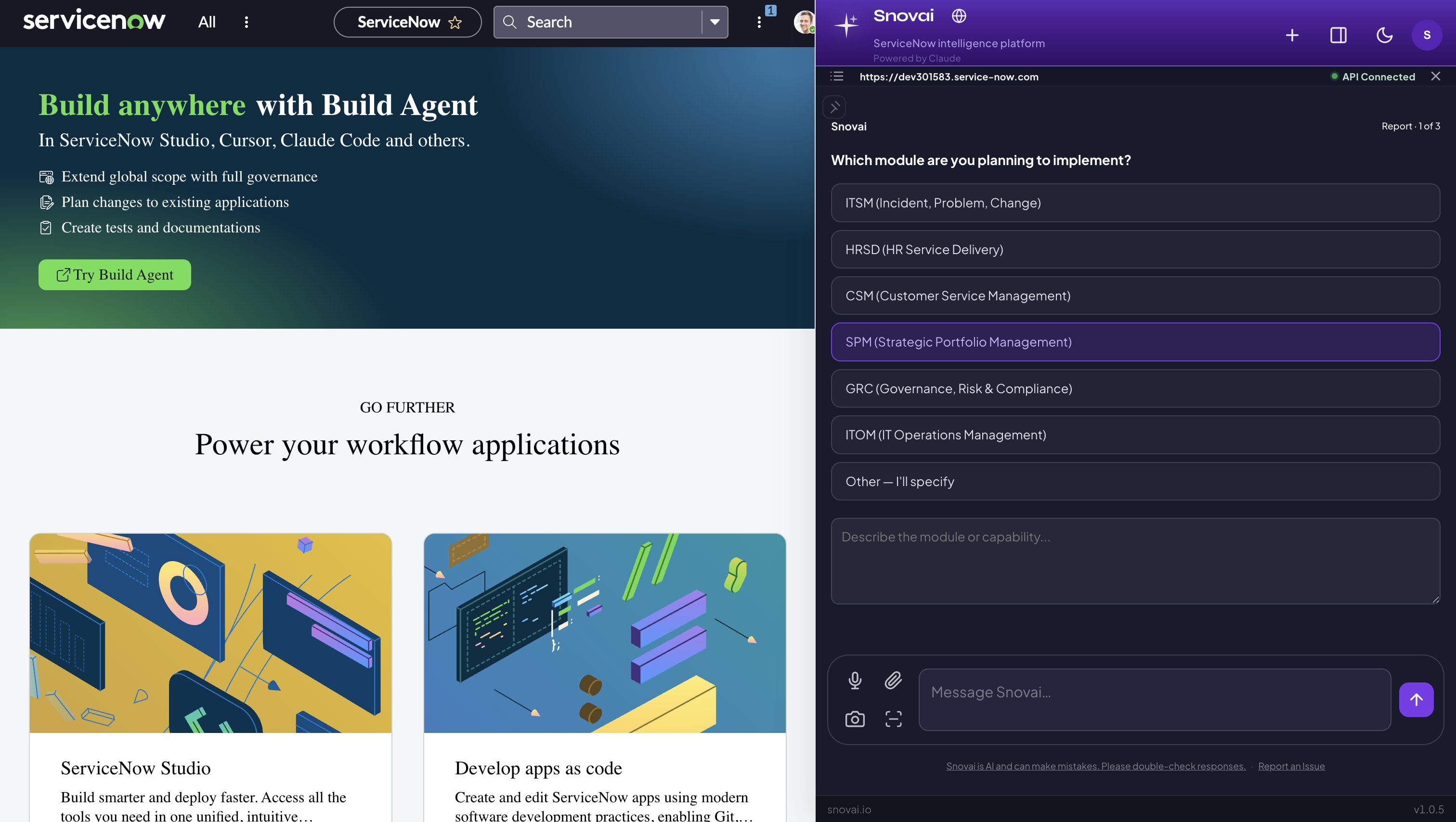 Implementation roadmap wizard with module selection