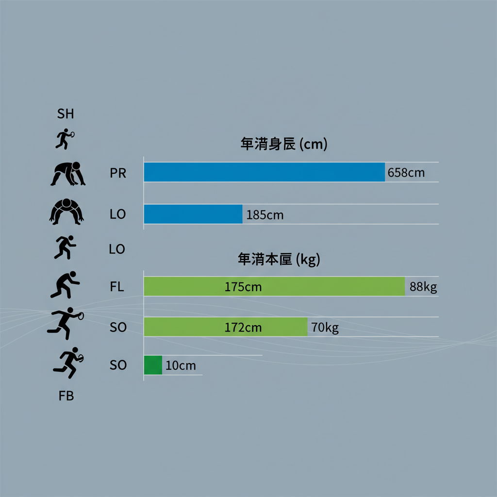 高校ラグビー ポジション別 平均身長 体重