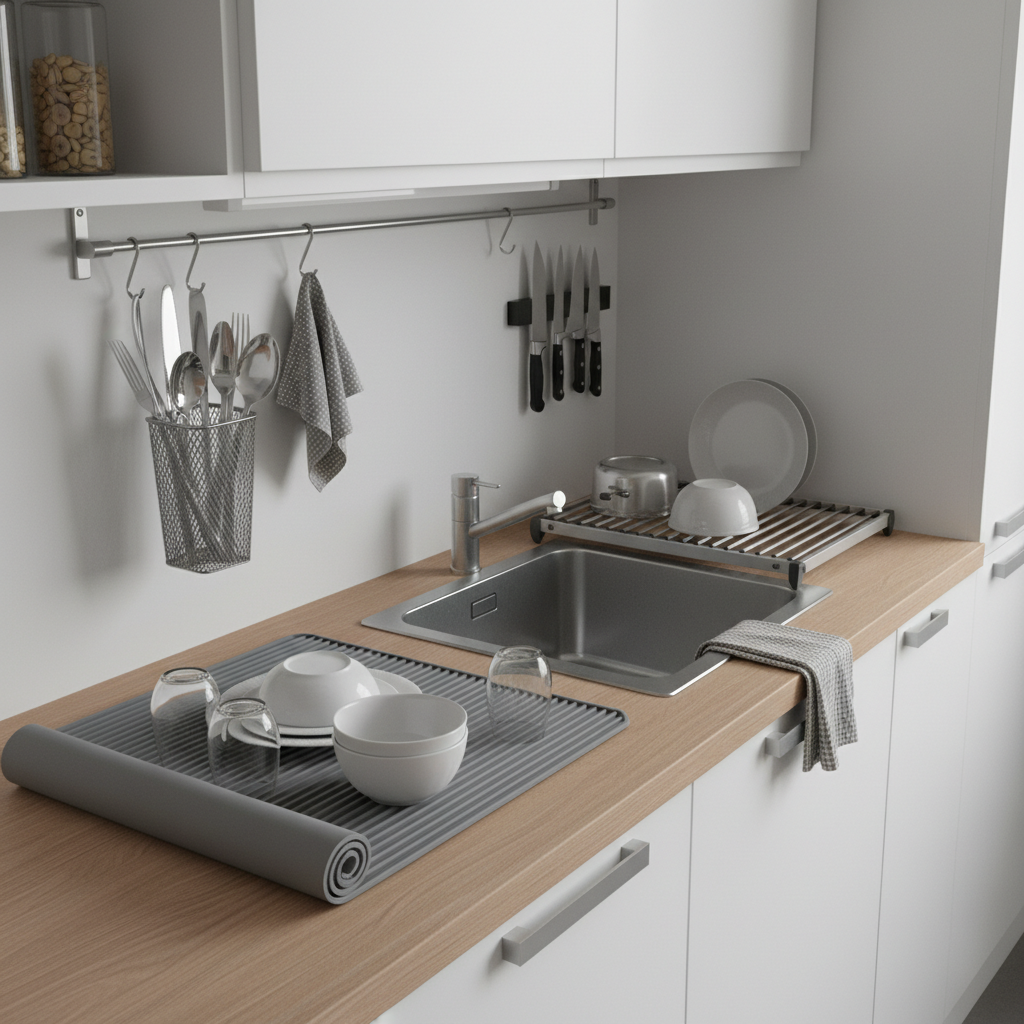 狭いキッチン 水切りかご 置かない 代用 アイデア