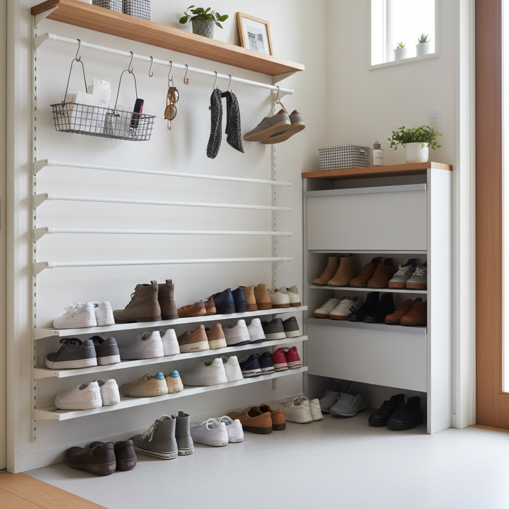 靴箱に入らない問題を解決！玄関突っ張り棒収納術で快適空間へ