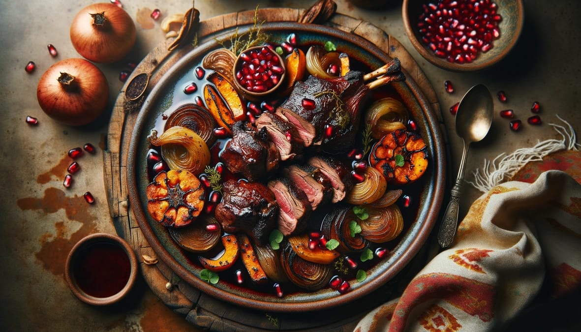 Honey Roasted Vegetables and Pomegranate-Glazed Lamb Recipe