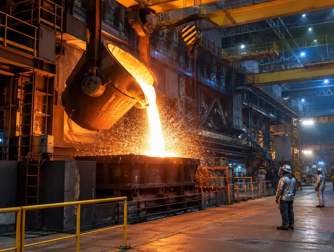 Molten steel being poured in a steel mill