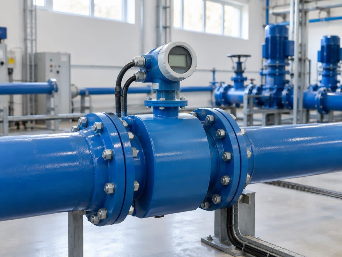 Electromagnetic flow meter installed on a water pipeline