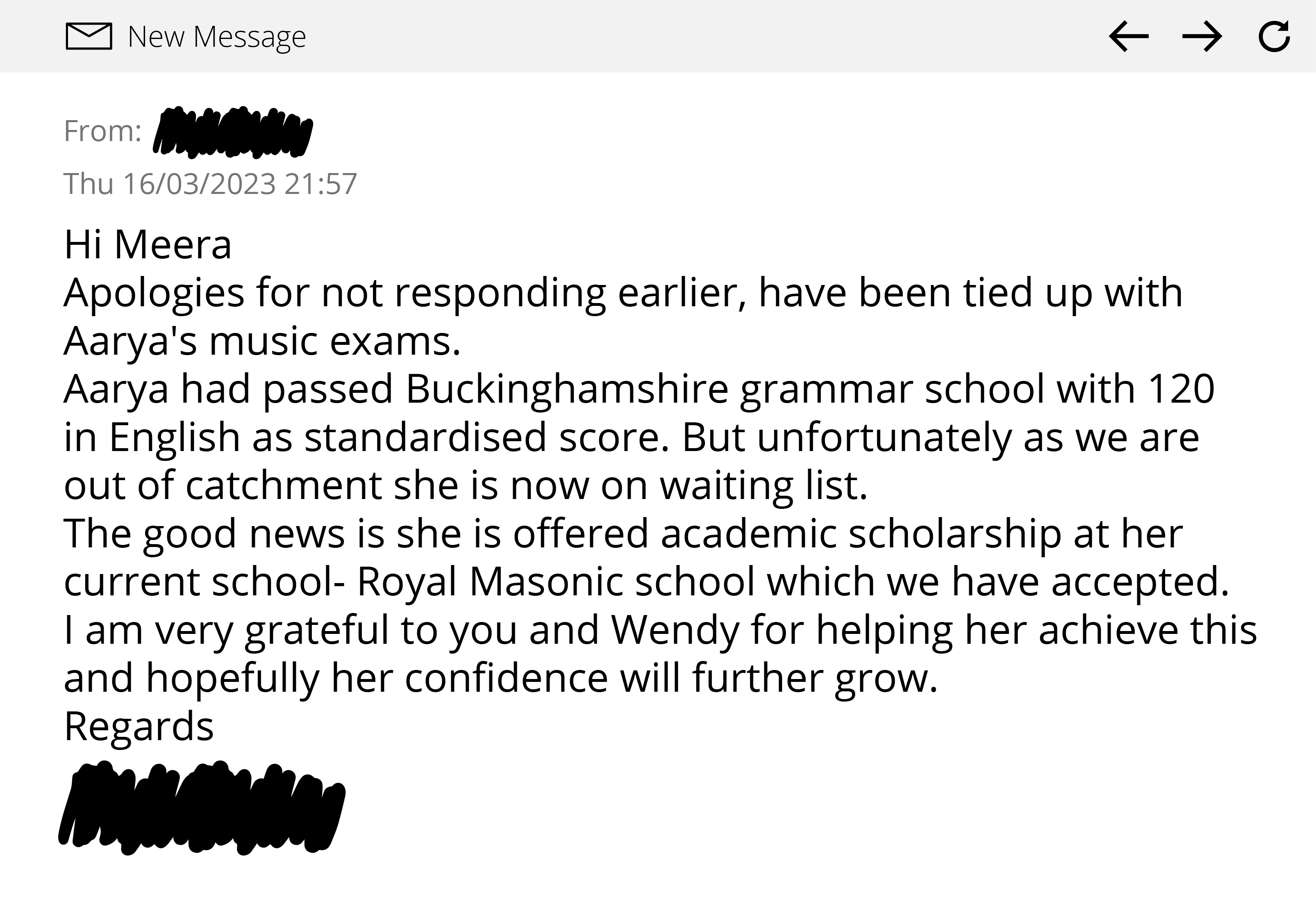 Testimonial 16th March 2023