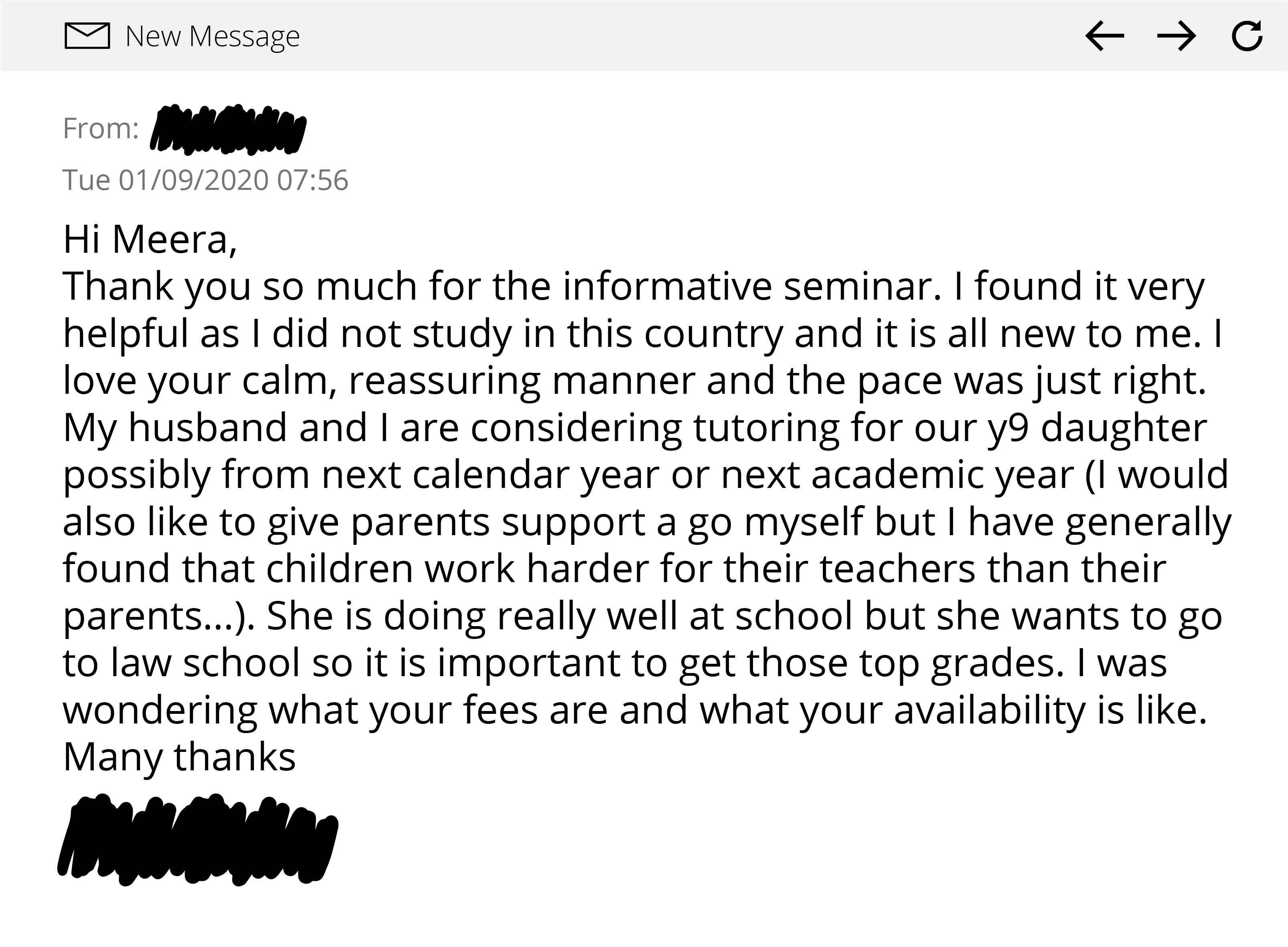 Testimonial 1st September 2020