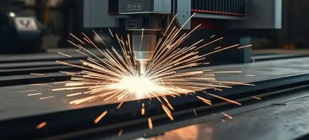 Máquina de corte plasma CNC em ação cortando chapa de aço com precisão.