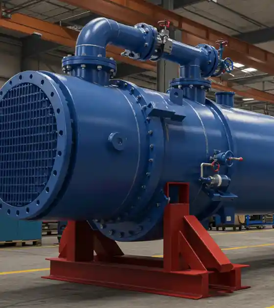 Caldeiraria Santa Rosa - Fabricação de trocador de calor tubular, com feixe de tubos sendo montado.