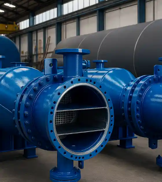 Caldeiraria Santa Rosa - Empresa de trocador de calor tubular, mostrando equipamento finalizado.