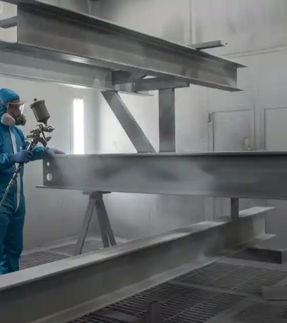 Caldeiraria Santa Rosa - Processo de jateamento industrial sendo aplicado em uma peça metálica.