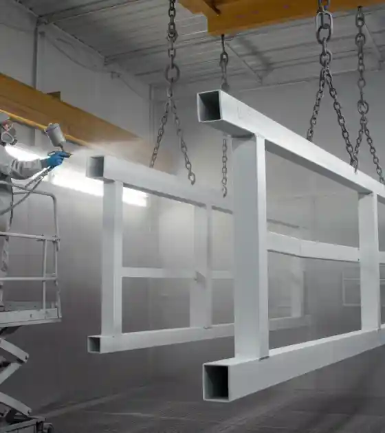 Caldeiraria Santa Rosa - Empresa jateamento metal branco, mostrando uma peça com o aço totalmente limpo.