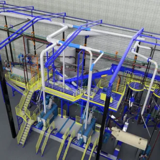 Plataforma metálica com escada de acesso.