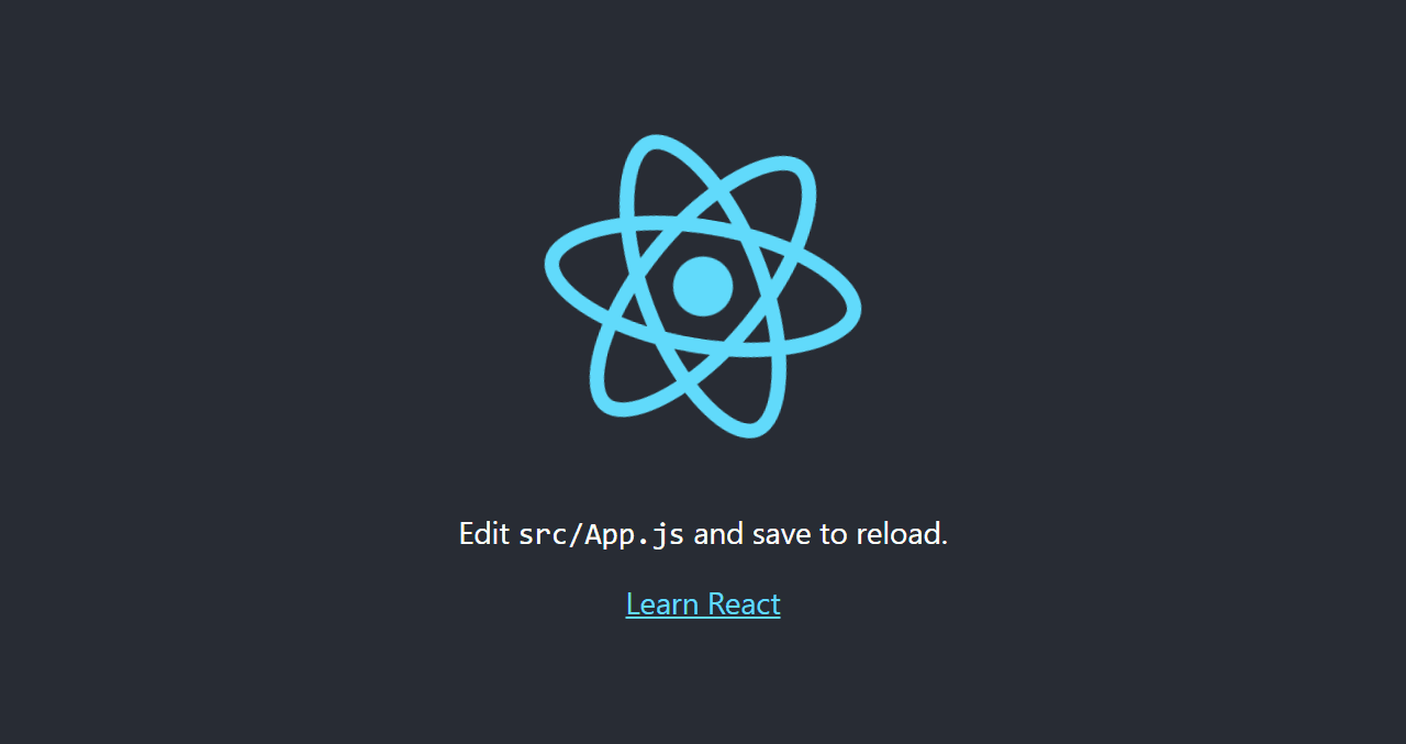New React project on localhost. React logo floating behind a gray background