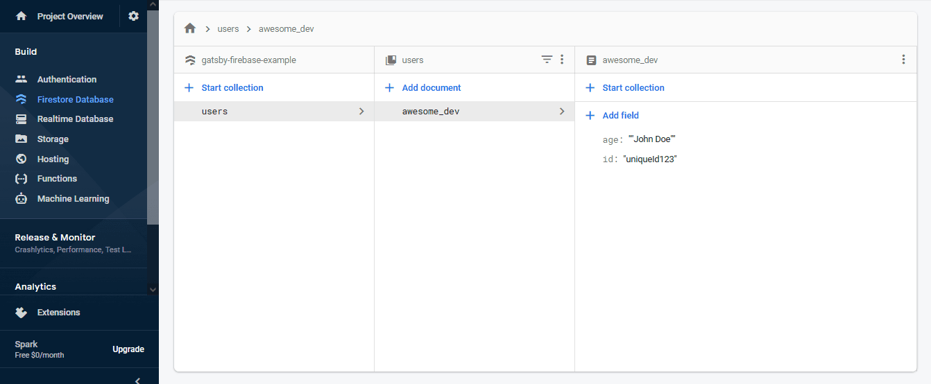 Adding sample data on Firestore