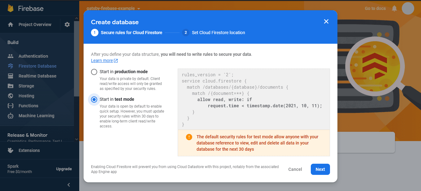 Adding Firebase on test mode