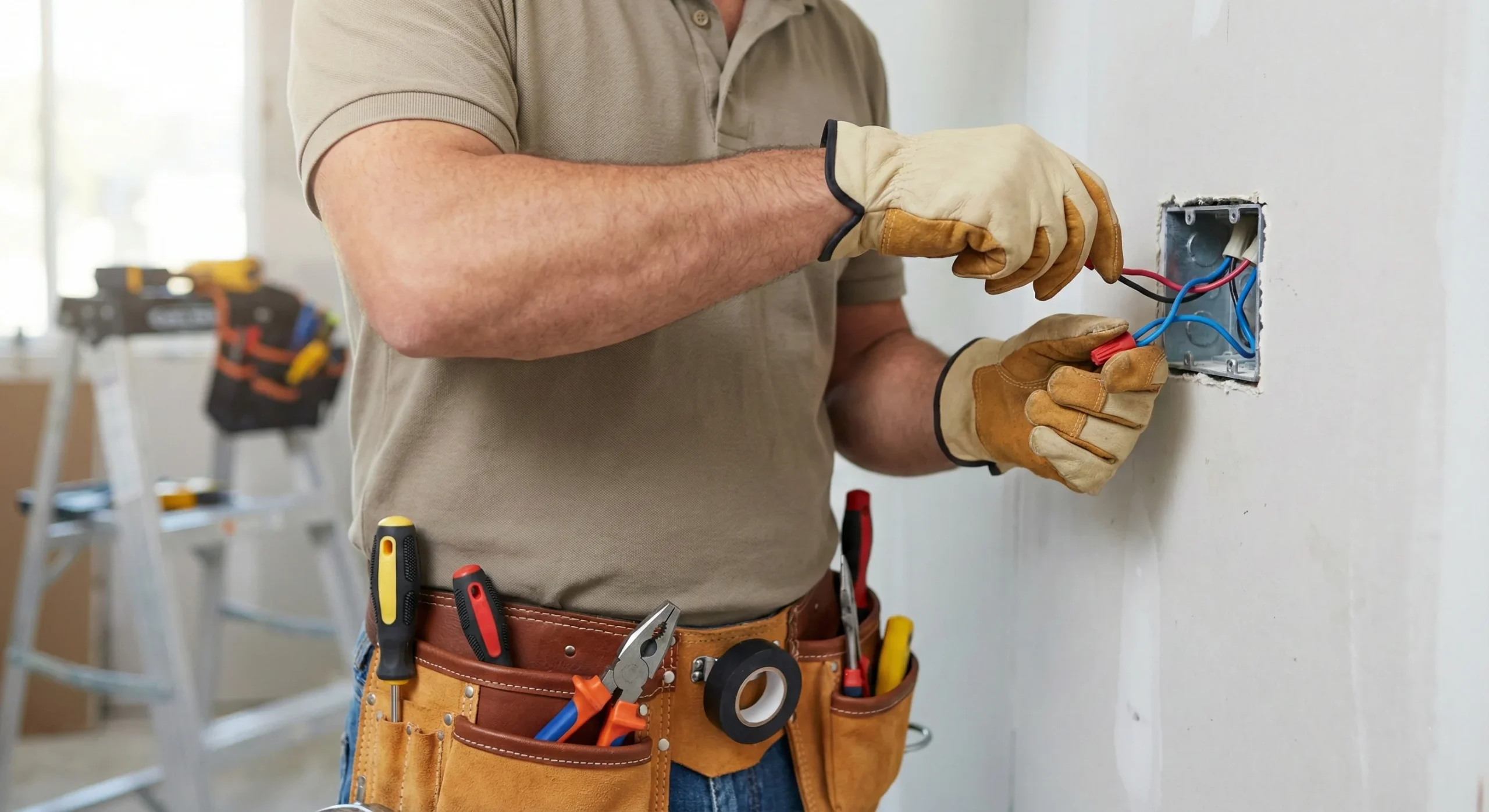 An electrician wiring an electrical panel