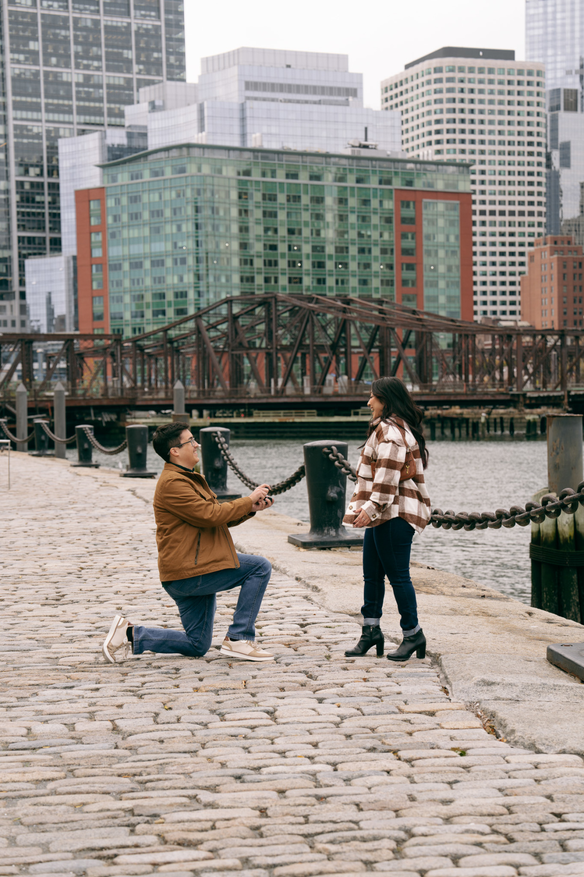 Ethan and Ariana walking at Boston Seaport