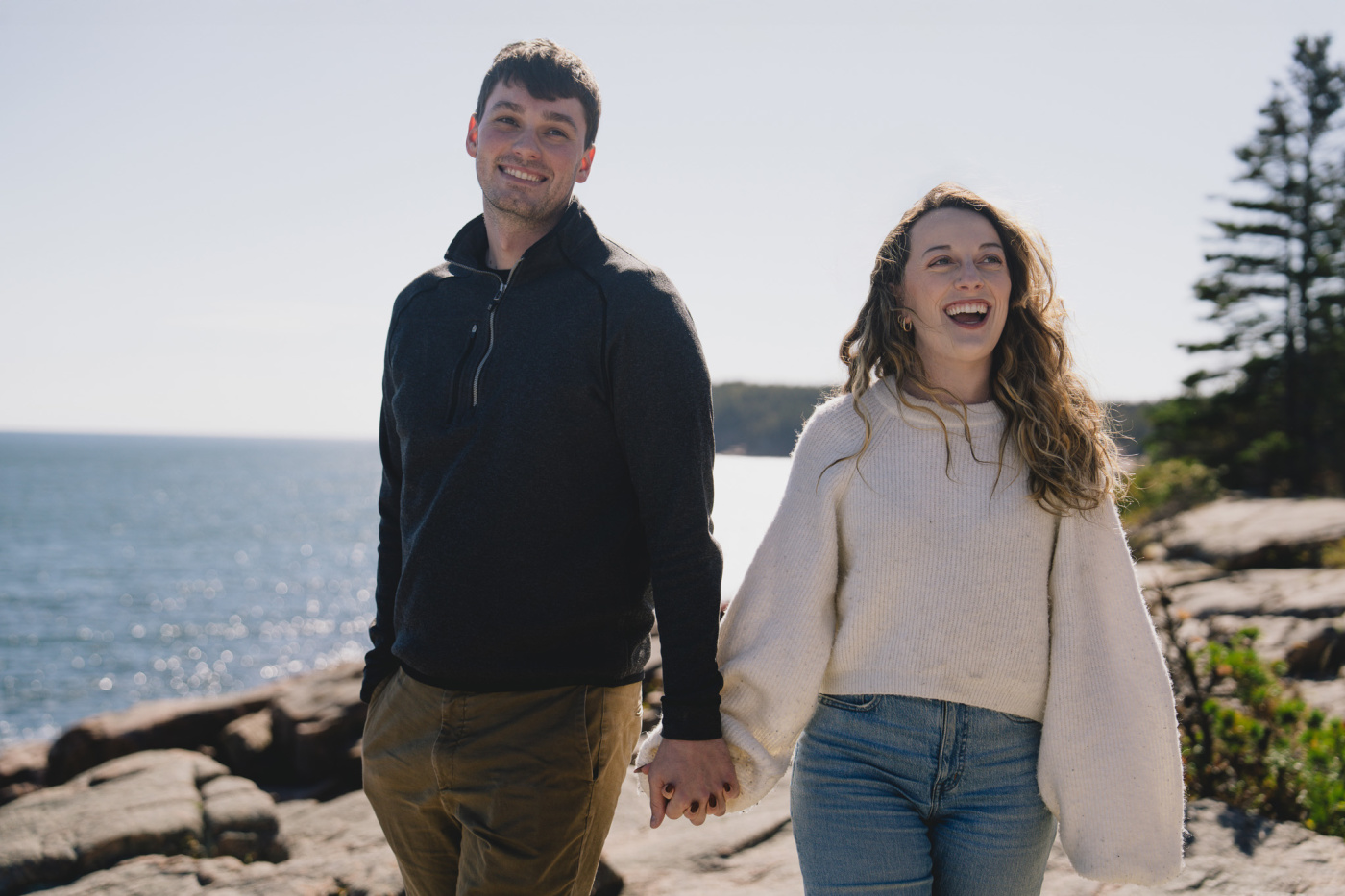 Couple embracing at Acadia National Park