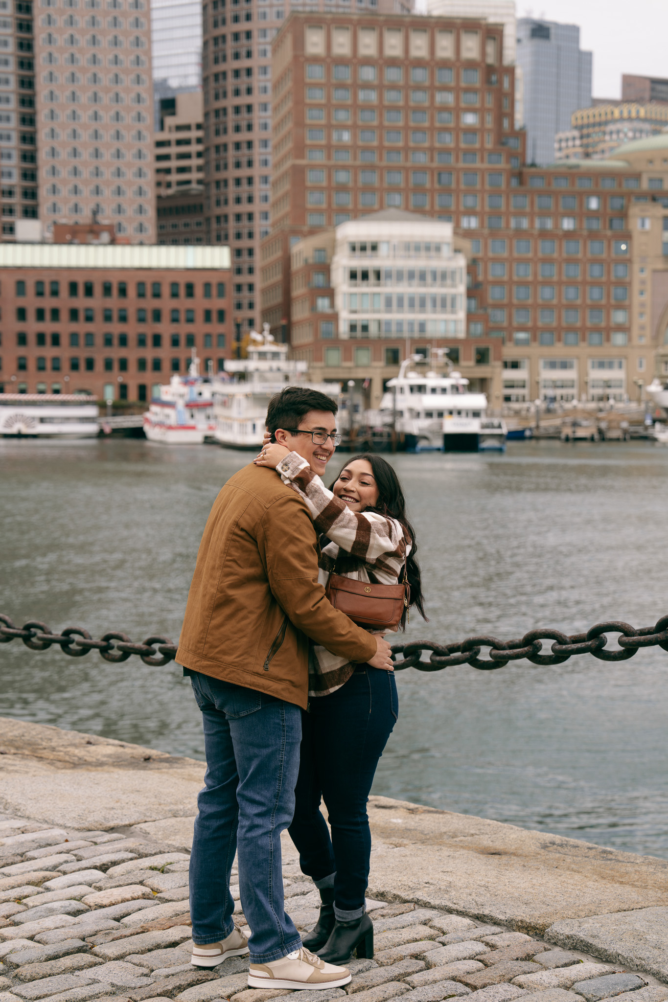 Couple embracing after proposal