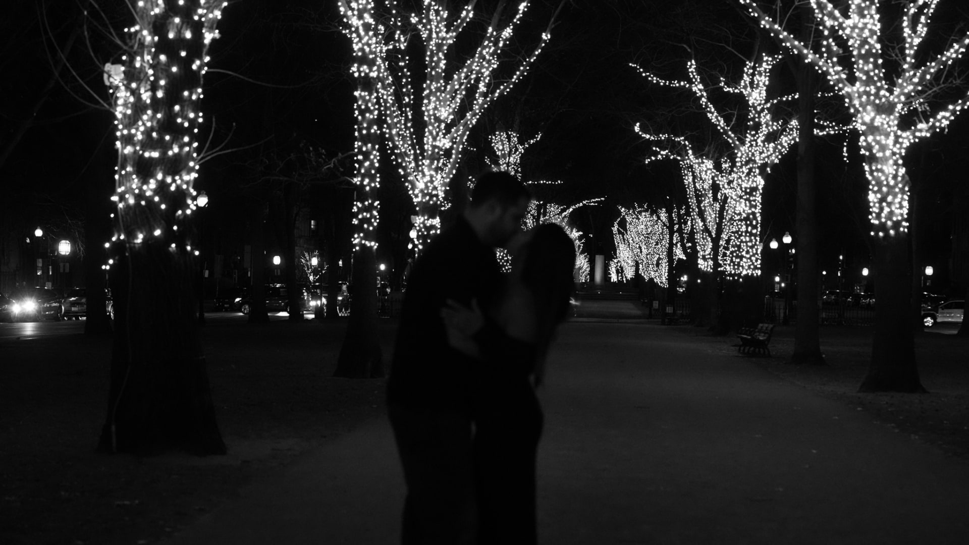 Couple after proposal in Back Bay