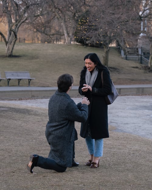 Surprise proposal photography for Tyler and Mariah at Boston Public Garden