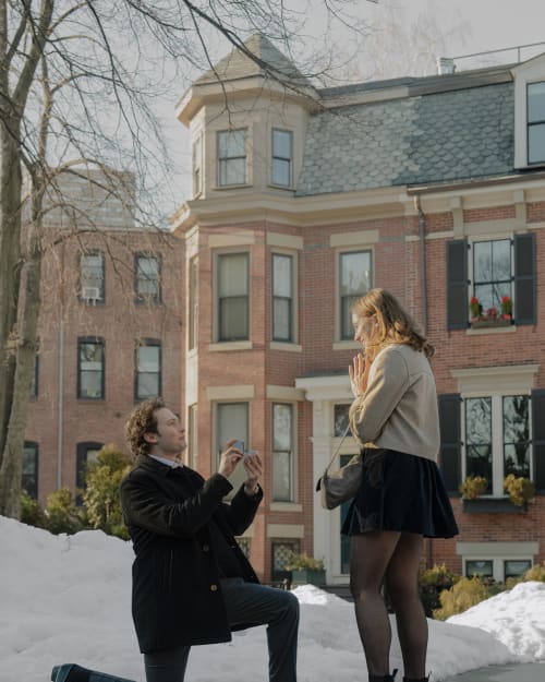 Surprise proposal photography for Gabe and Morgan at Dartmouth Square in the South End