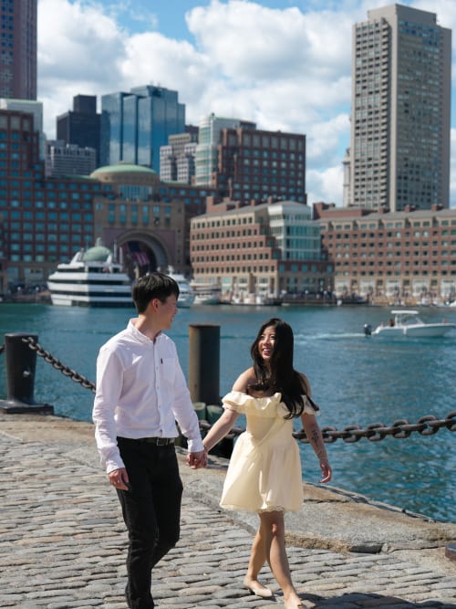 Daniel and Steffi's engagement session at Boston Seaport