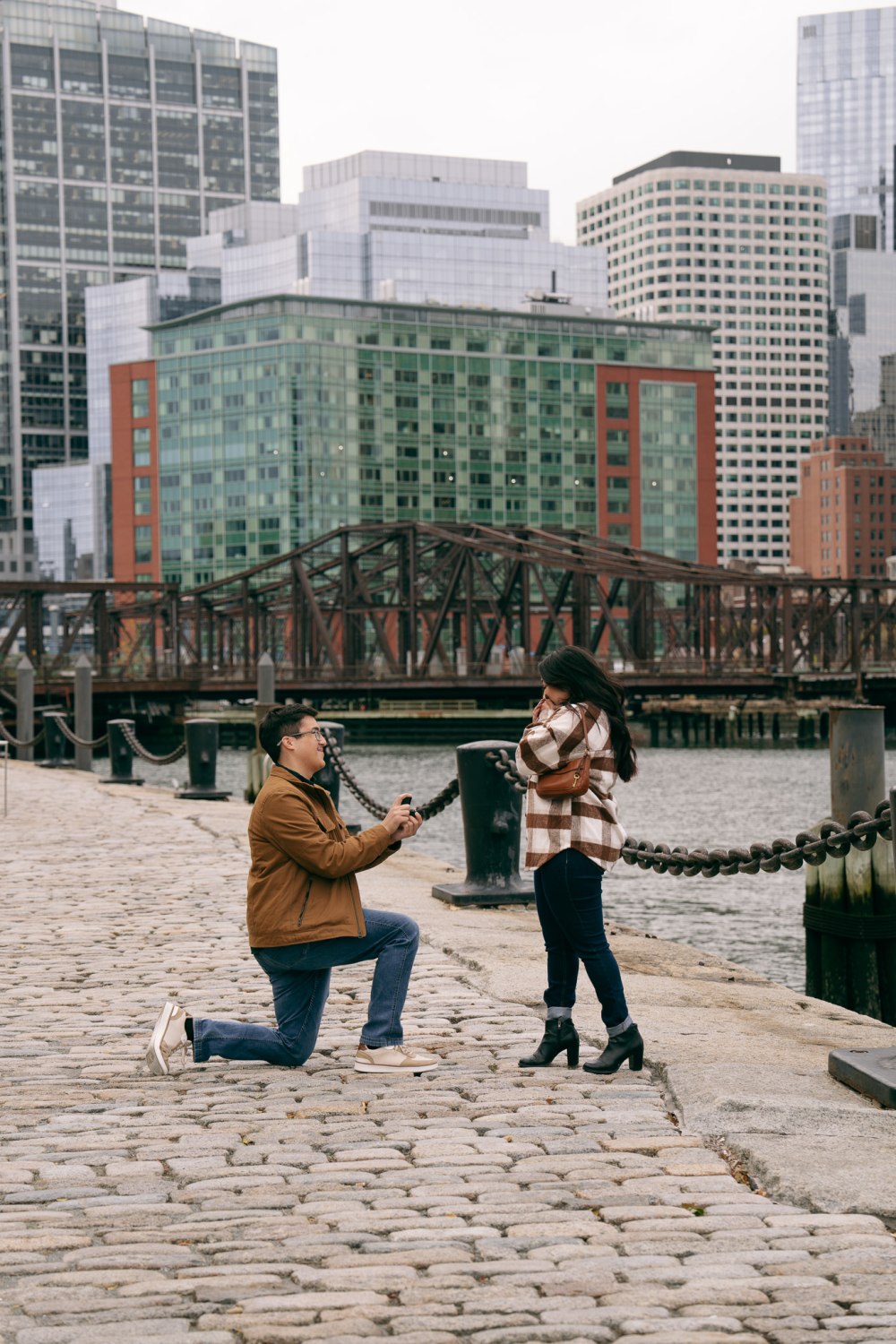 Couple portraits on the Boston harbor waterfront