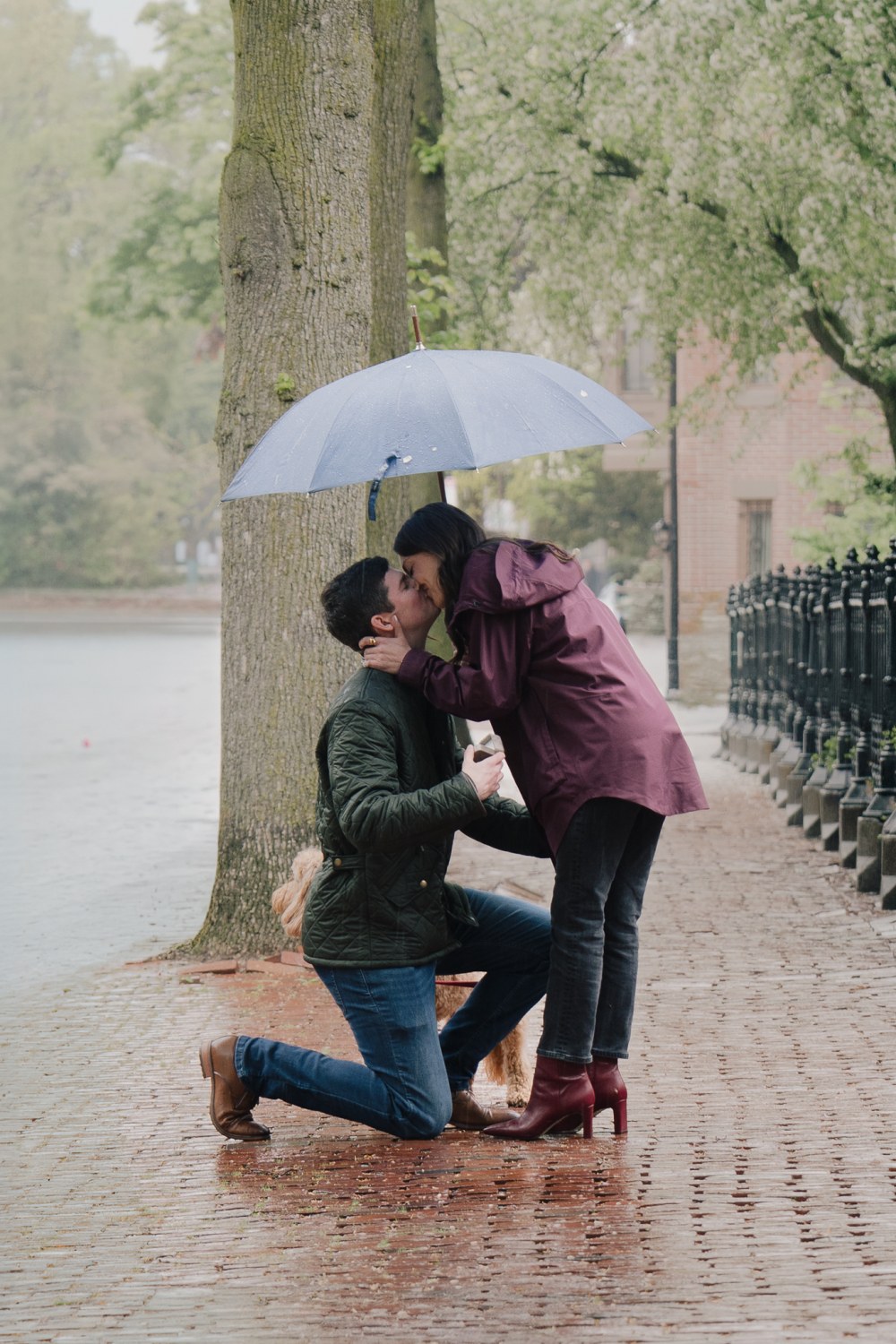 Engagement portrait among Boston's brownstones and gas lamps