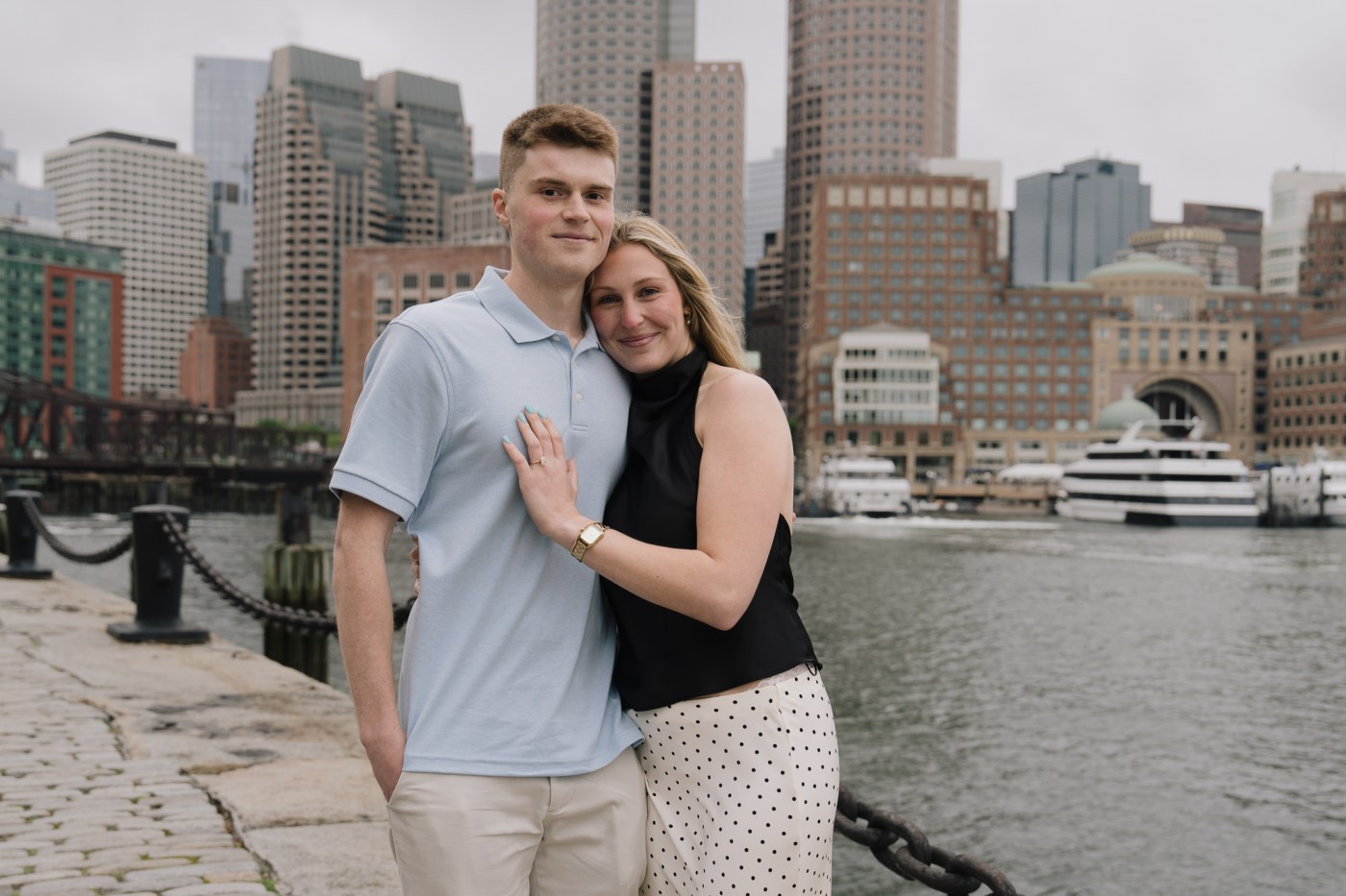 Engagement portrait of John and Hannah at Boston Seaport