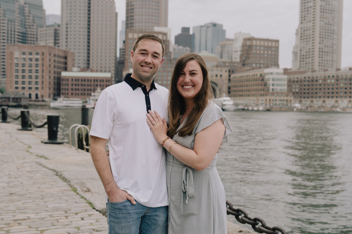 Final portrait of Jack and Alyssa on the Boston Seaport waterfront