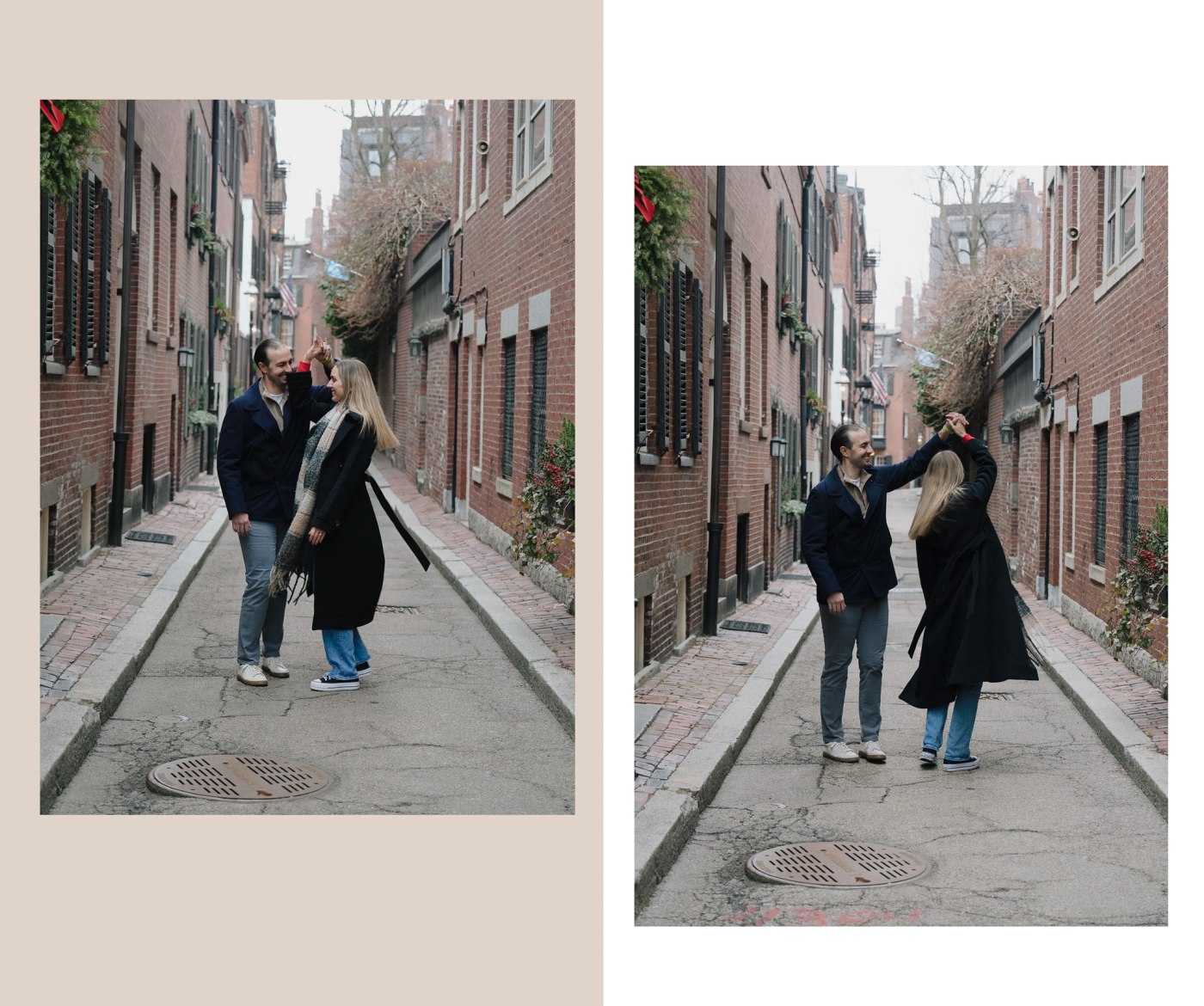 A couple in Boston's brownstone streets