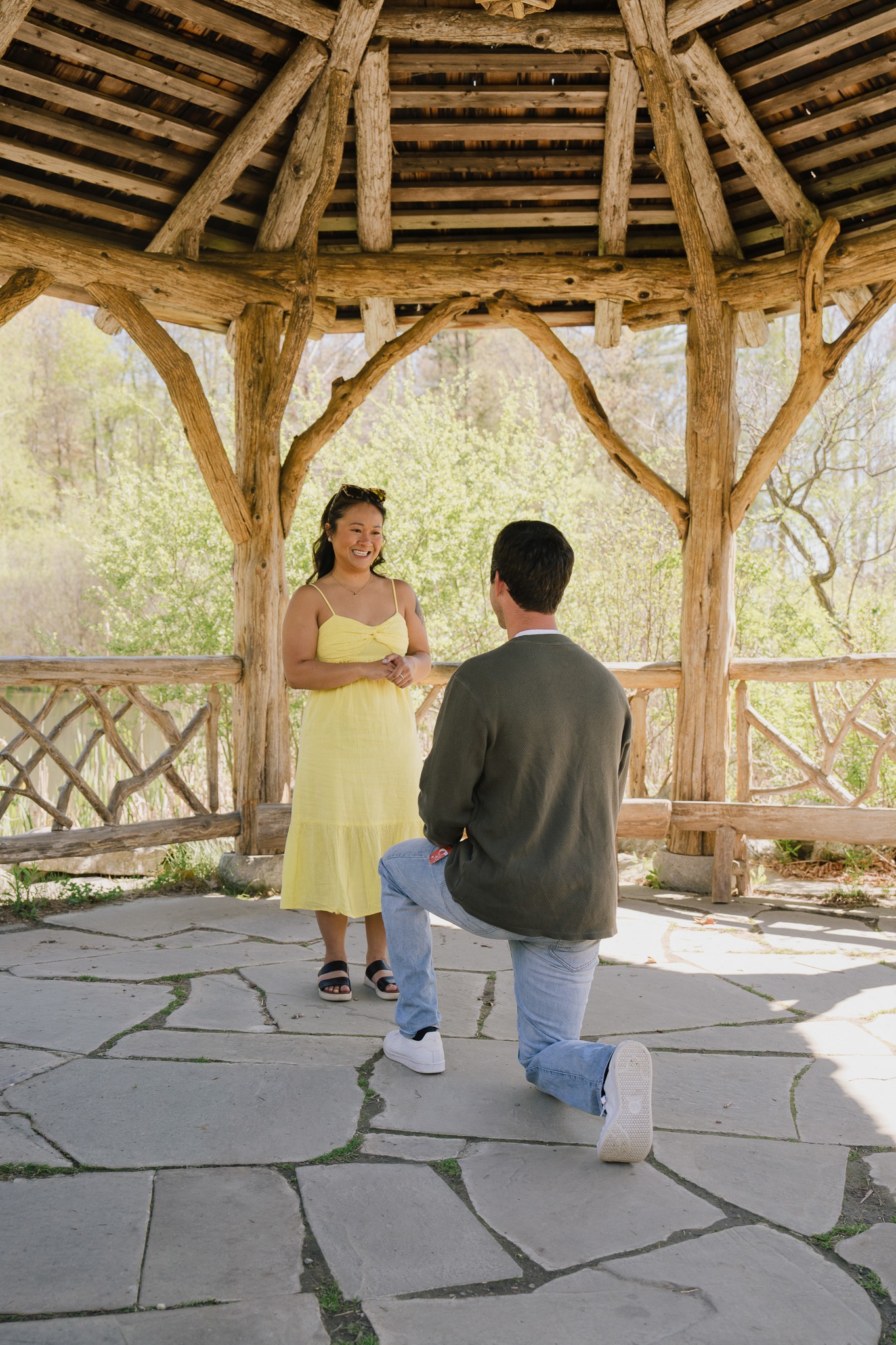 Colin proposing to Nikkie at the New England Botanic Garden