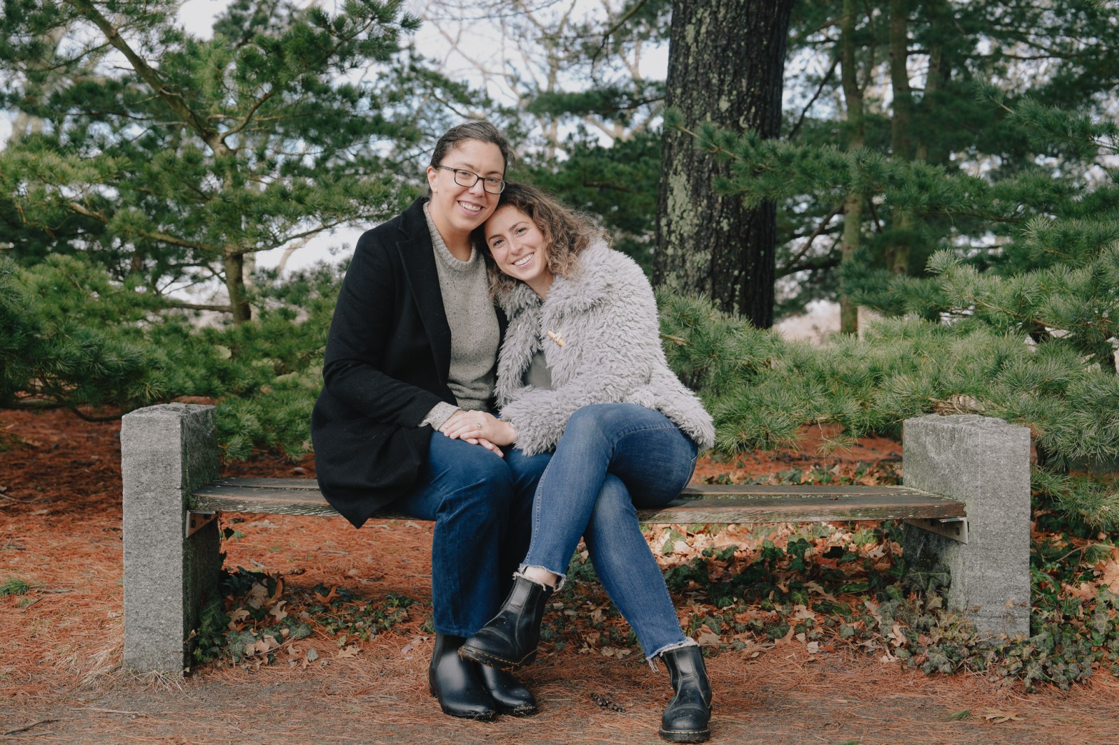 Newly engaged couple portrait at Arnold Arboretum