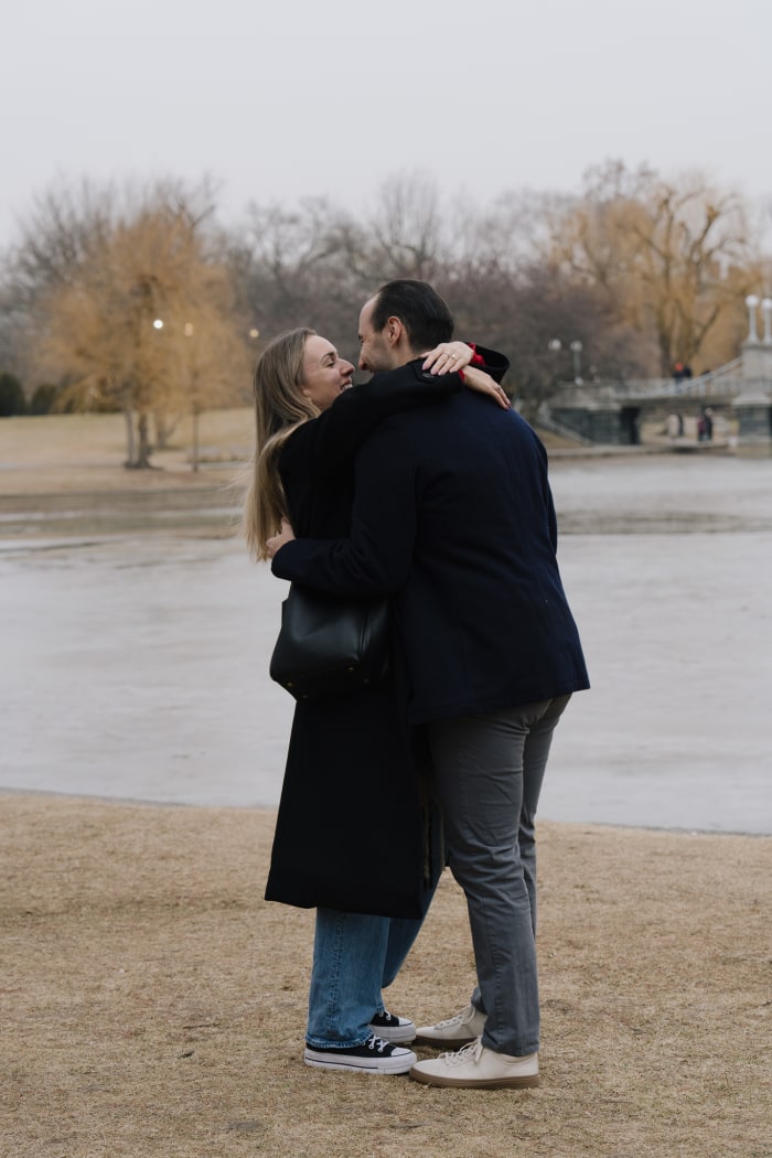 Connor and Katelyn embracing after the proposal