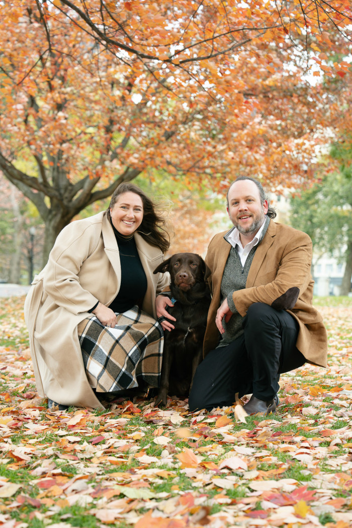 Donny, Jenn, and Teddy among the autumn leaves