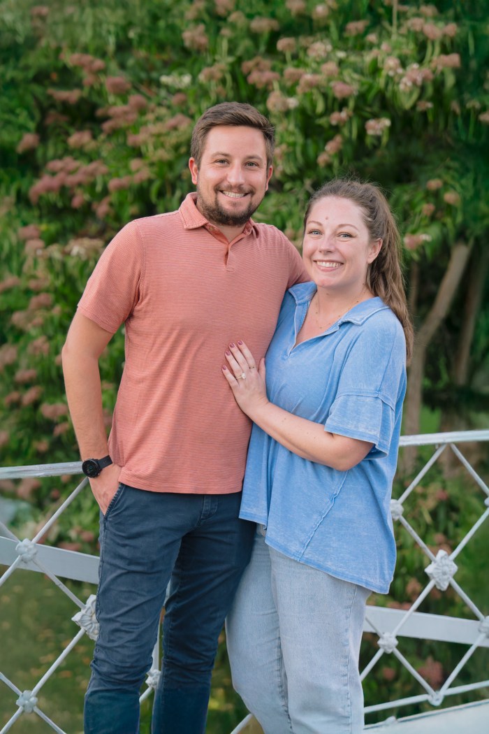 Newly engaged Alex and Kendyl smiling together