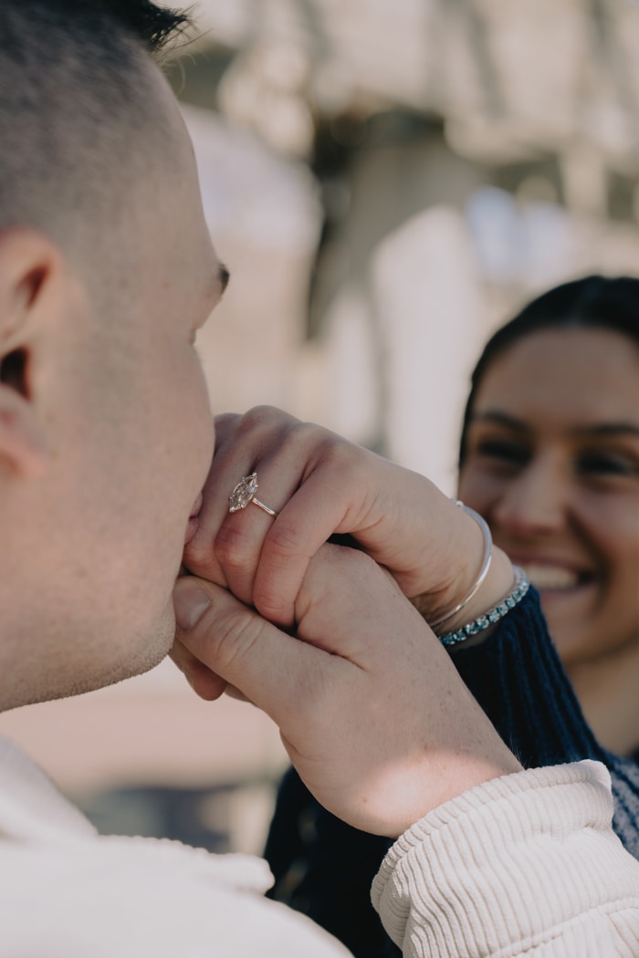 Close portrait of Ben and Ally after the engagement