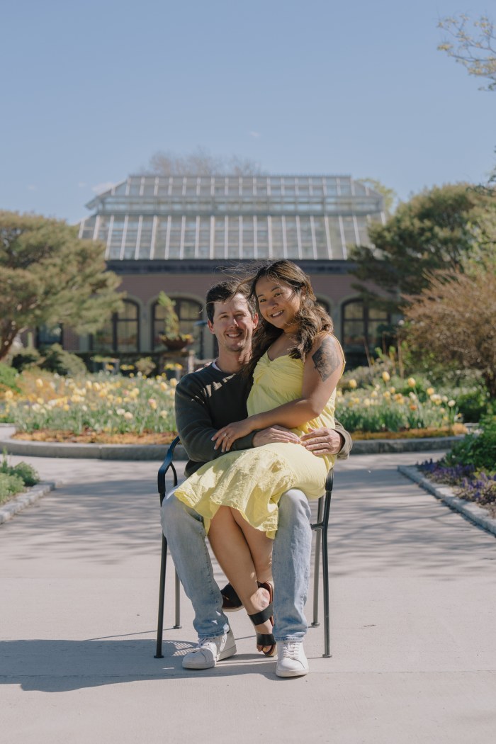 Romantic portrait of Colin and Nikkie at the New England Botanic Garden