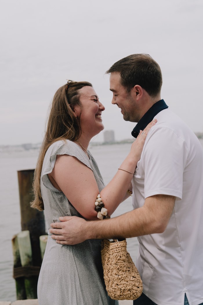 Portrait of Jack and Alyssa at the Boston Seaport waterfront