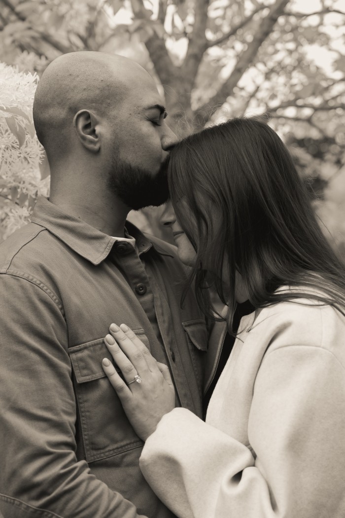 Final engagement portrait of JJ and Payton at the Boston Public Garden