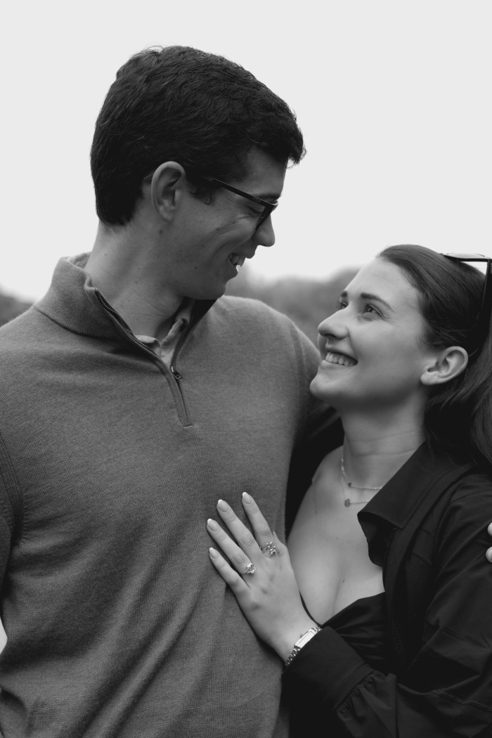 Newly engaged Cormac and Flor among the spring greenery