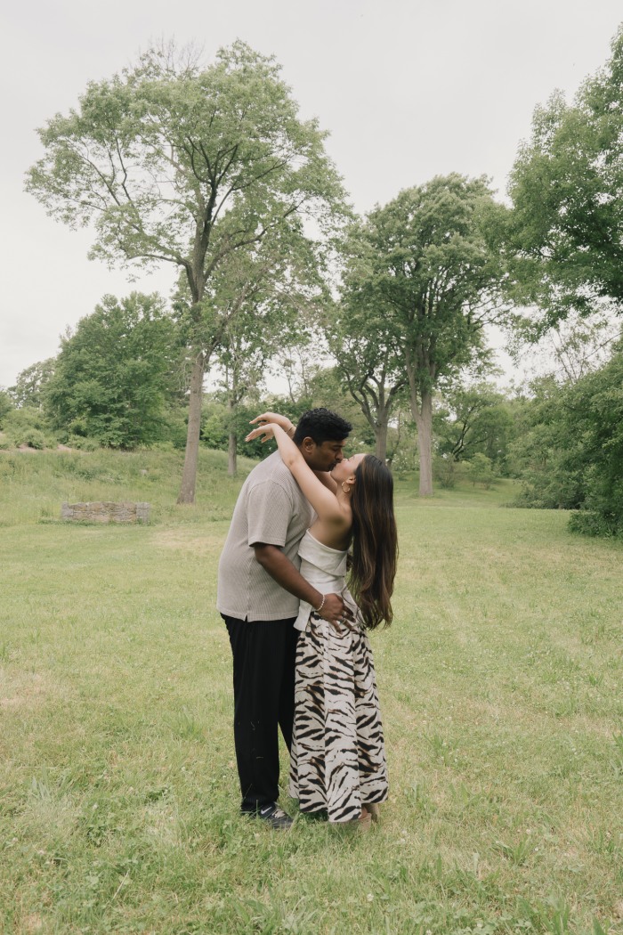Engagement portrait of Rohan and Kim An at the Arnold Arboretum