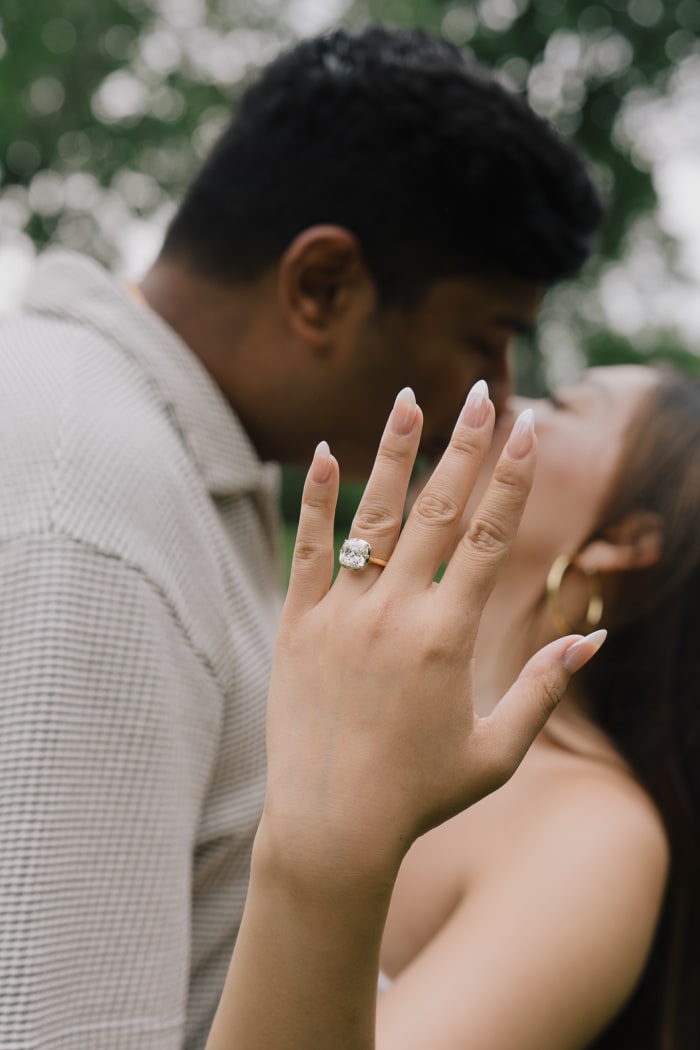 Rohan and Kim An during their engagement portraits at the Arboretum