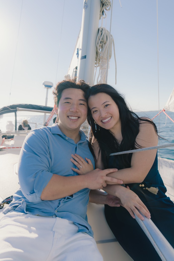 Hannah and Joshua together after the proposal on the boat