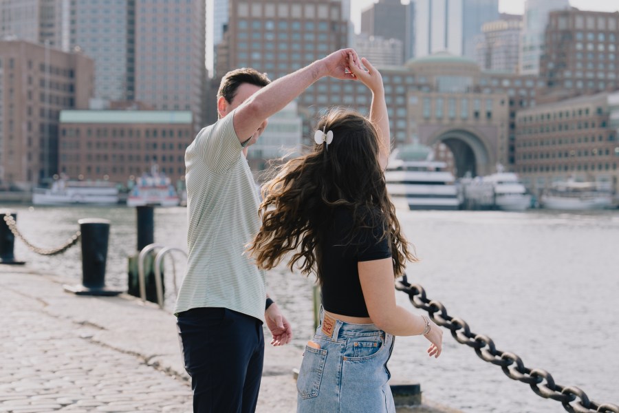 Candid portrait of Chris and Hailey along the Boston Seaport