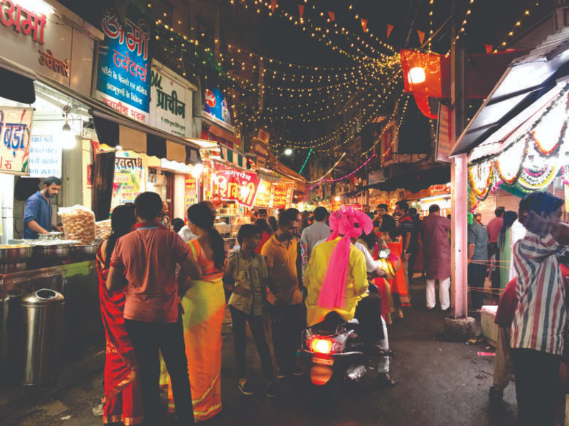 Indore street food market at night