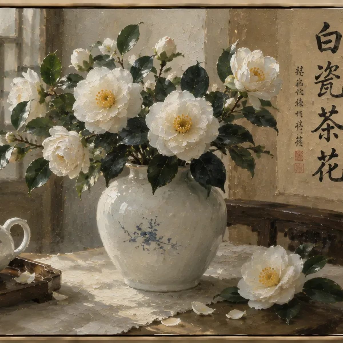 白瓷茶花