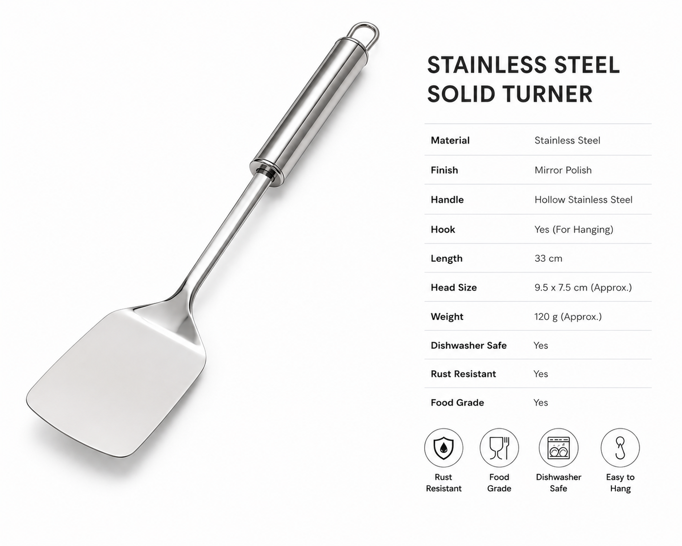 Stainless Steel Solid Turner