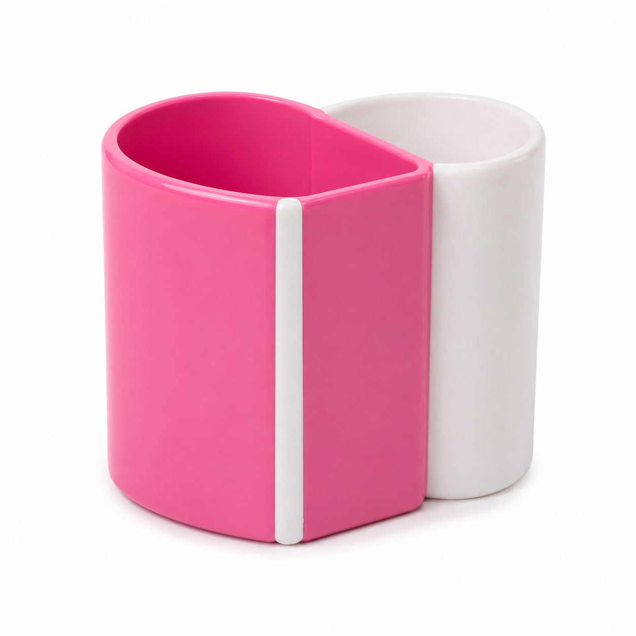 Pink & White Dual-Compartment Pen Holder